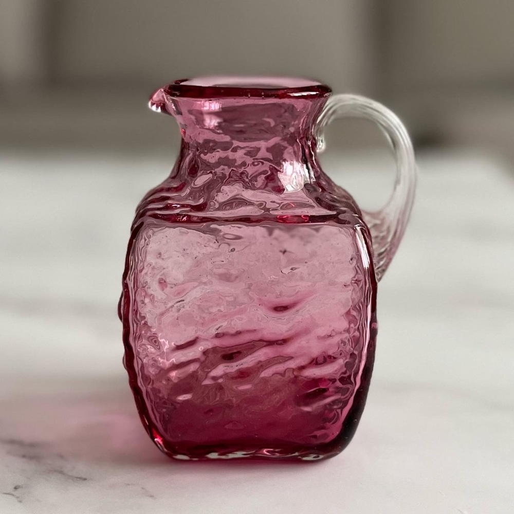 Vintage Mini Pilgrim cranberry Nugget pitcher.  
Details: 4.25”H x 3.5”H